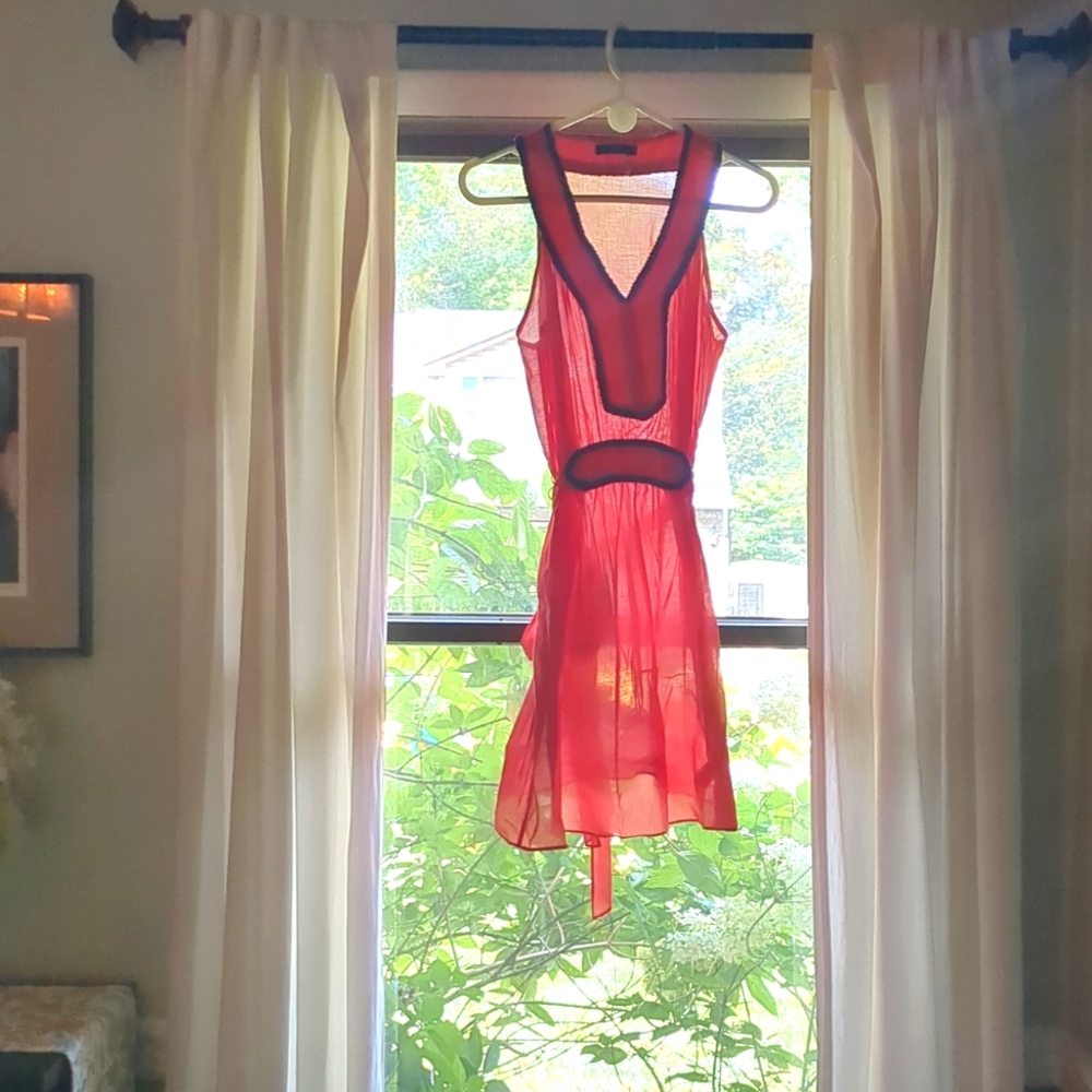 THML Sleeveless Coral Dress with Blue Trim - Medium EUC